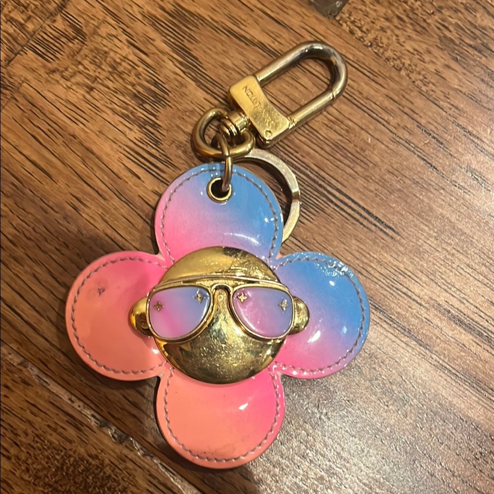 Louis Vuitton Pink Flower Keychain with Gold Accents